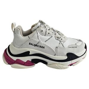 Balenciaga Triple S sneakers in white and black with pink accents